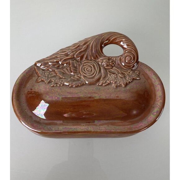 Vintage Byron Molds 1977 Pumpkin Ceramic Trinket Box & Tray, Signed Hand Painted - Picture 7 of 12
